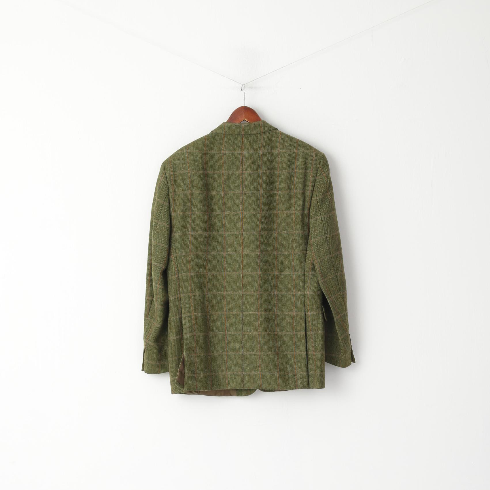 Bugatti Men 44 Blazer Green Herringbone Pure Wool Single Breasted Jacket