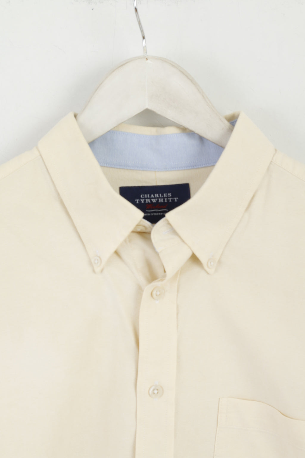 Charles Tyrwhitt Men L (XL) Casual Shirt Yellow Classic Fit Long Sleeve Cotton Top
