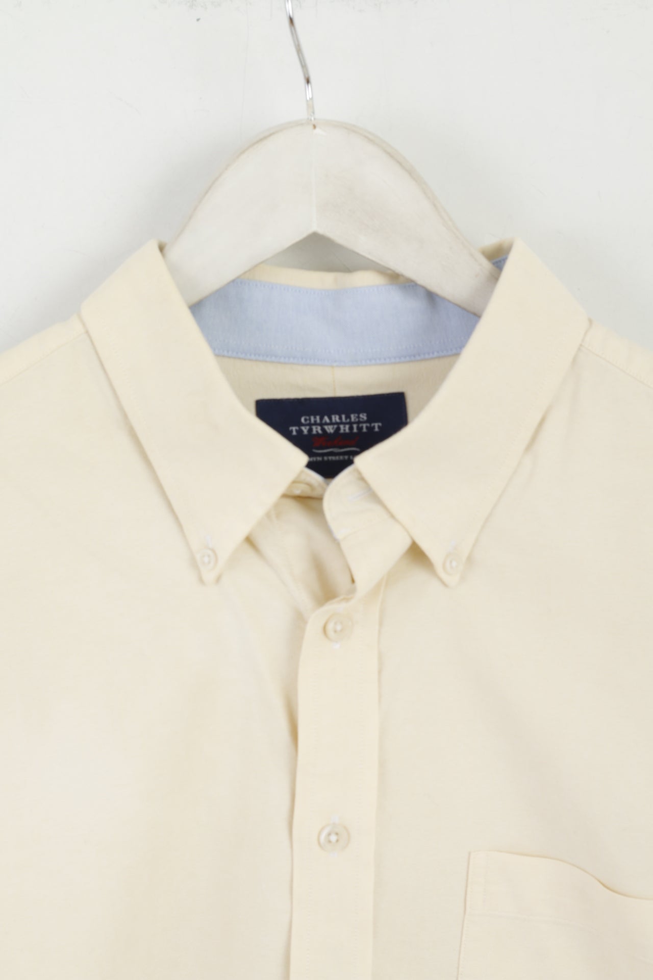 Charles Tyrwhitt Men L (XL) Casual Shirt Yellow Classic Fit Long Sleeve Cotton Top