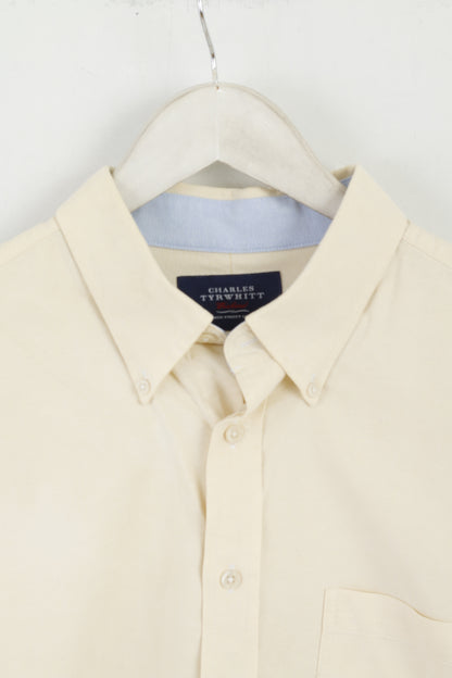 Charles Tyrwhitt Men L (XL) Casual Shirt Yellow Classic Fit Long Sleeve Cotton Top