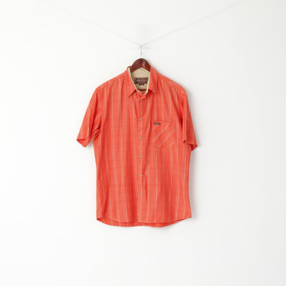 Marlboro Classics Men XL Casual Shirt Orange Check Country Outdoor Short Sleeve Top