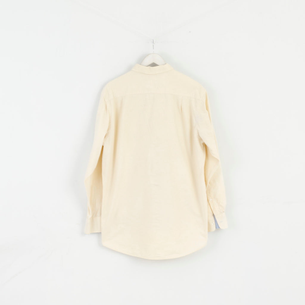 Charles Tyrwhitt Men L (XL) Casual Shirt Yellow Classic Fit Long Sleeve Cotton Top