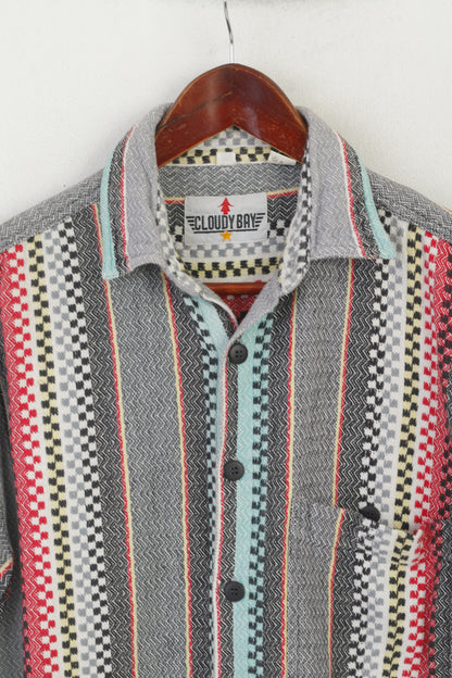 Cloudy Bay Men 39 M Casual Shirt Gray Vintage Aztec Pocket Long Sleeve Top