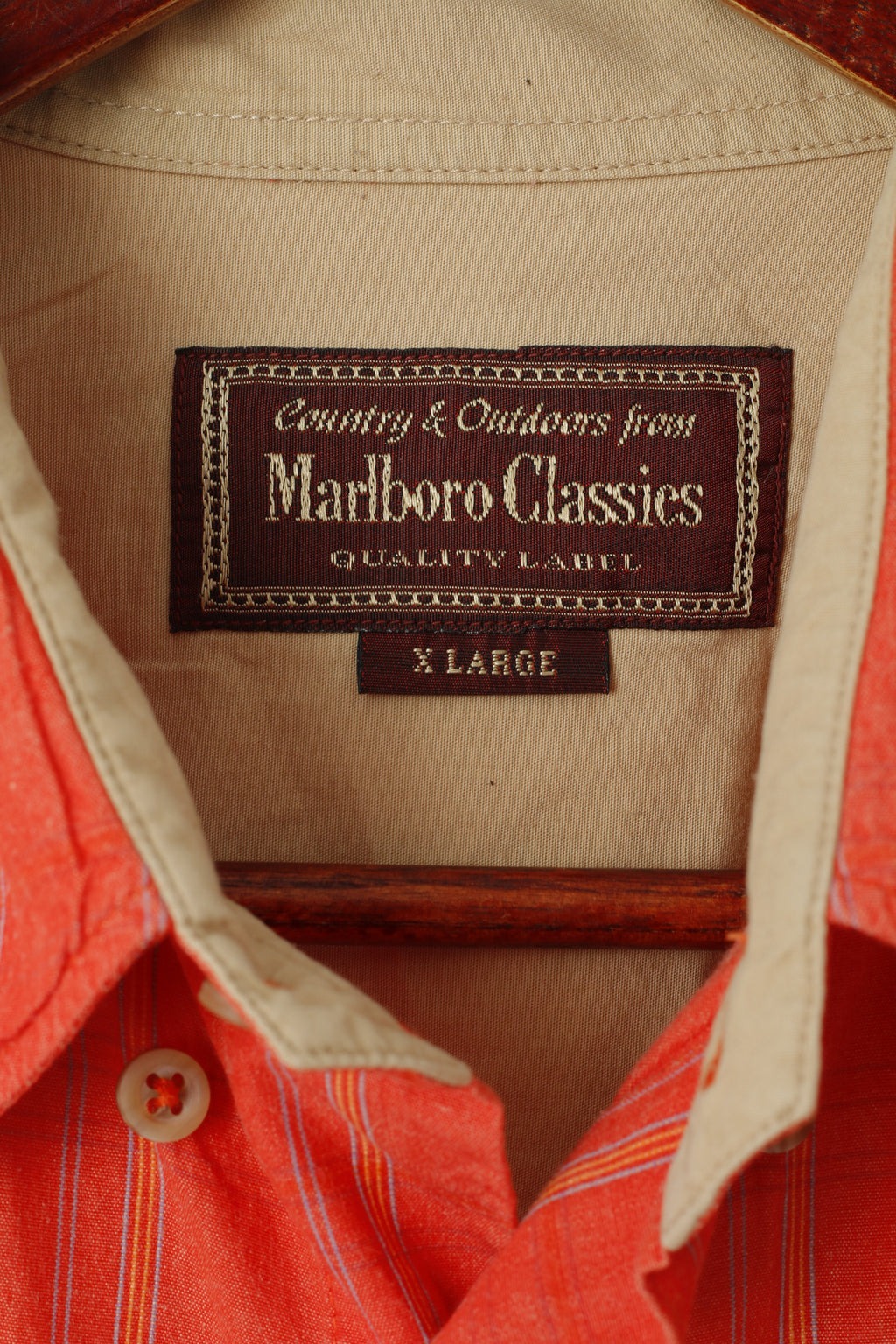 Marlboro Classics Men XL Casual Shirt Orange Check Country Outdoor Short Sleeve Top