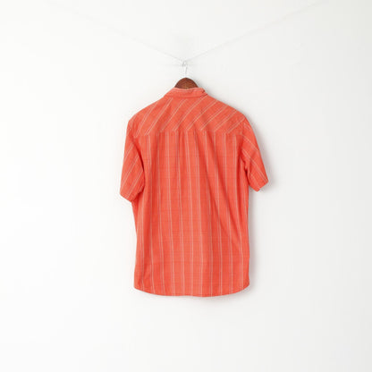 Marlboro Classics Men XL Casual Shirt Orange Check Country Outdoor Short Sleeve Top