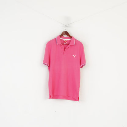 Polo Puma da uomo L, top in cotone rosa, classico, classico, con bottoni dettagliati