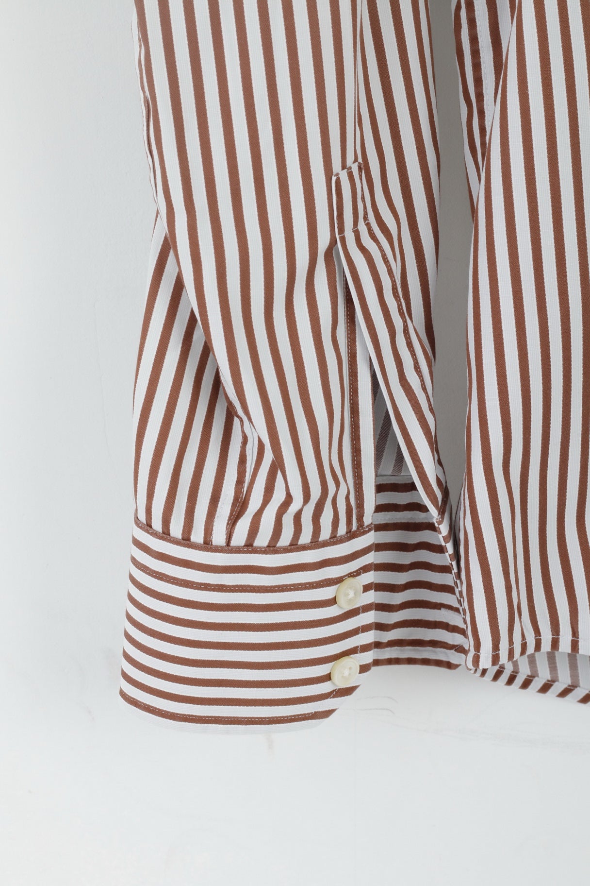Hugo Boss Camicia casual da uomo 42 16,5 L Top regolare a maniche lunghe in cotone a righe marrone