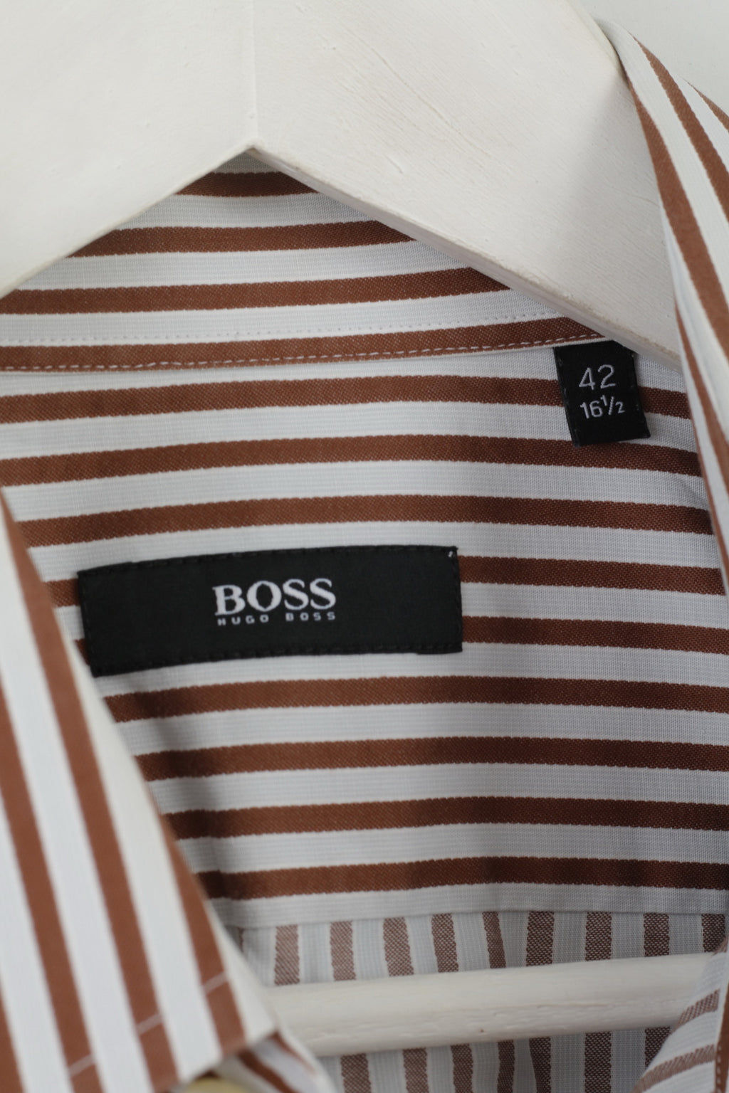 Hugo Boss Camicia casual da uomo 42 16,5 L Top regolare a maniche lunghe in cotone a righe marrone