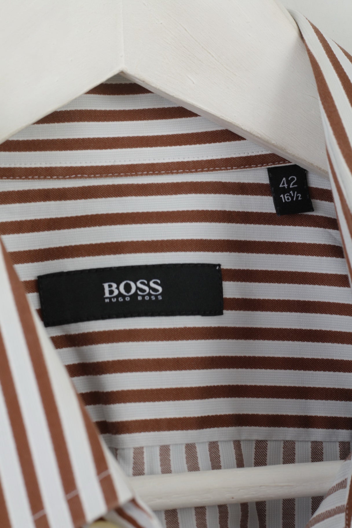 Hugo Boss Camicia casual da uomo 42 16,5 L Top regolare a maniche lunghe in cotone a righe marrone
