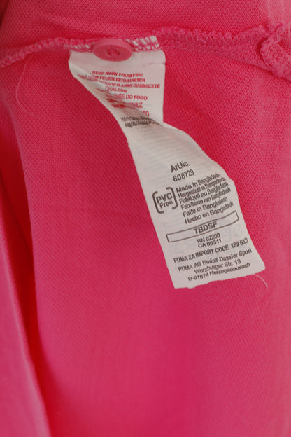 Puma Men L Polo Shirt Pink Cotton Plain Classic Sportswear Detailed Buttons Top