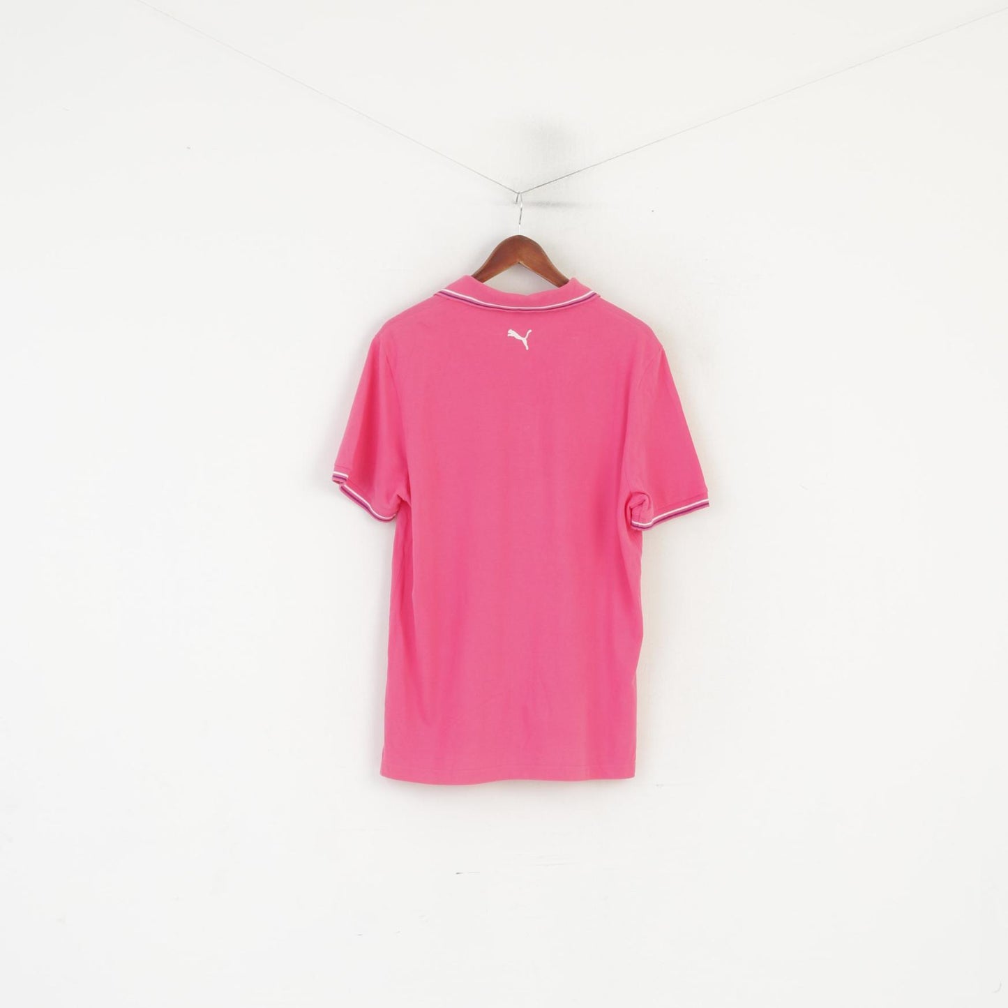 Puma Men L Polo Shirt Pink Cotton Plain Classic Sportswear Detailed Buttons Top