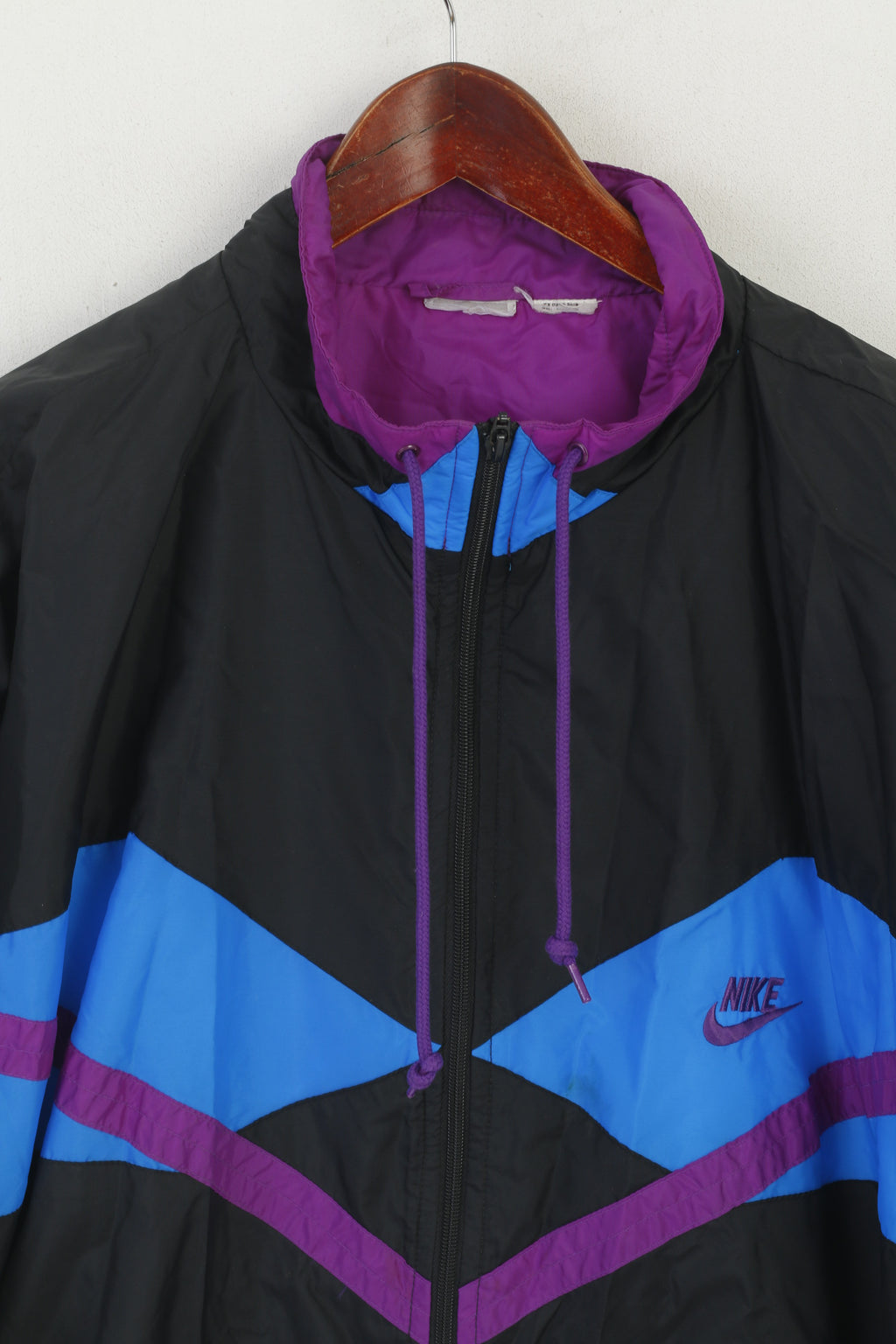 Giacca Nike da uomo XL nera vintage bomber lucida con zip intera abbigliamento sportivo anni '90 top sportivo