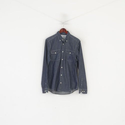 Bogner Jeans Men M Chemise décontractée en denim bleu marine avec poches Cortton Haut à manches longues