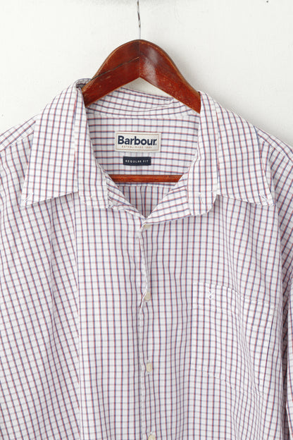 Barbour Men XXL Casual Shirt White Checkered Cotton Regular Fit Long Sleeve Top