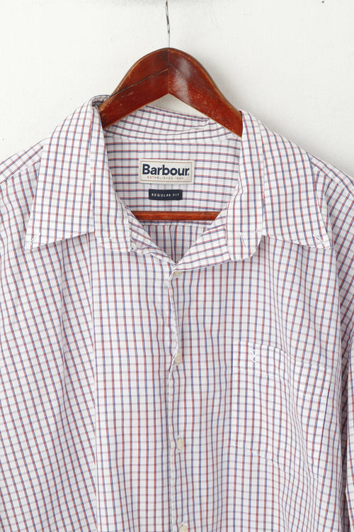 Barbour Hommes XXL Chemise décontractée Blanc à carreaux Coton Regular Fit Haut à manches longues