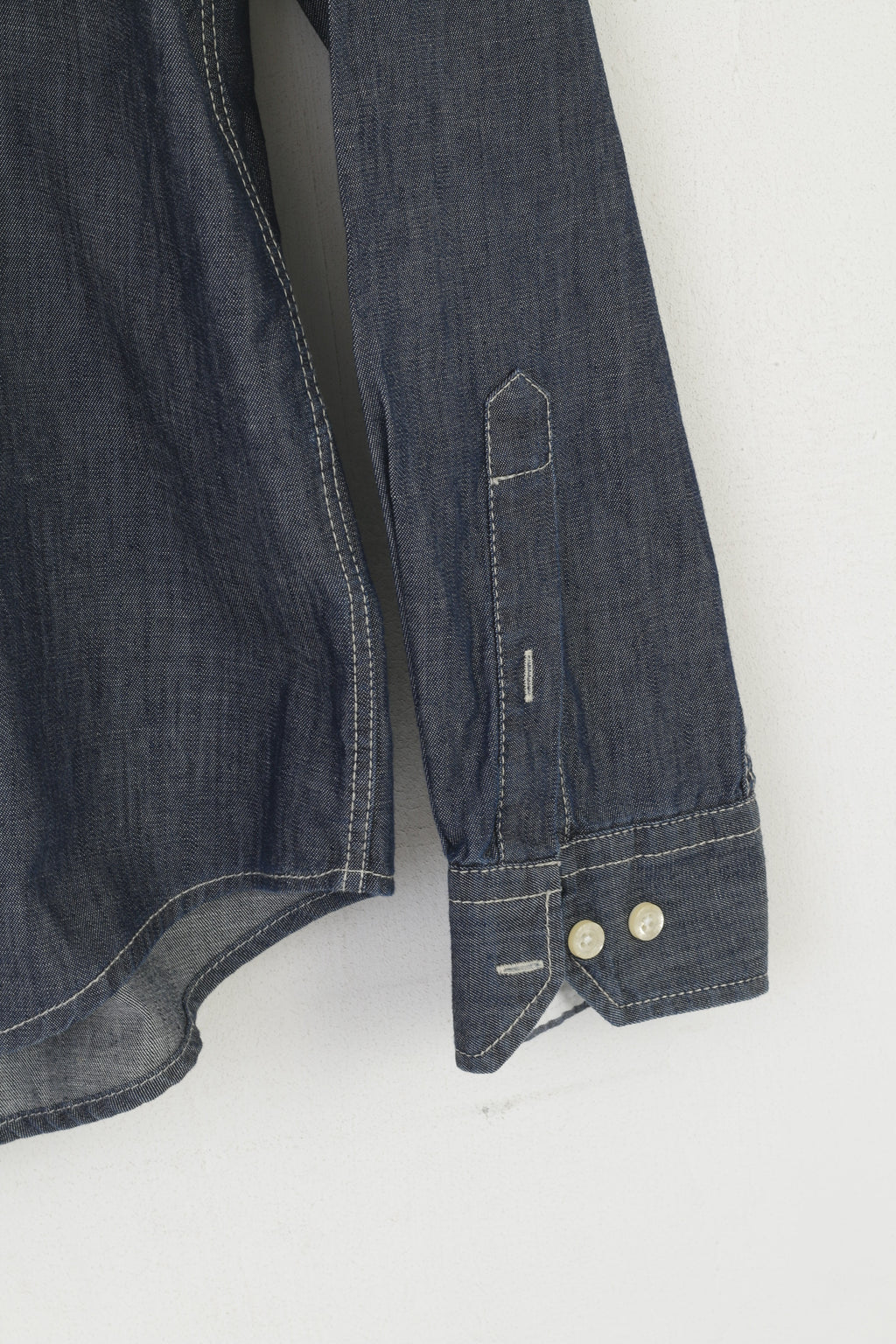 Bogner Jeans Men M Casual Shirt Navy Denim Cortton Pockets Long Sleeve Top