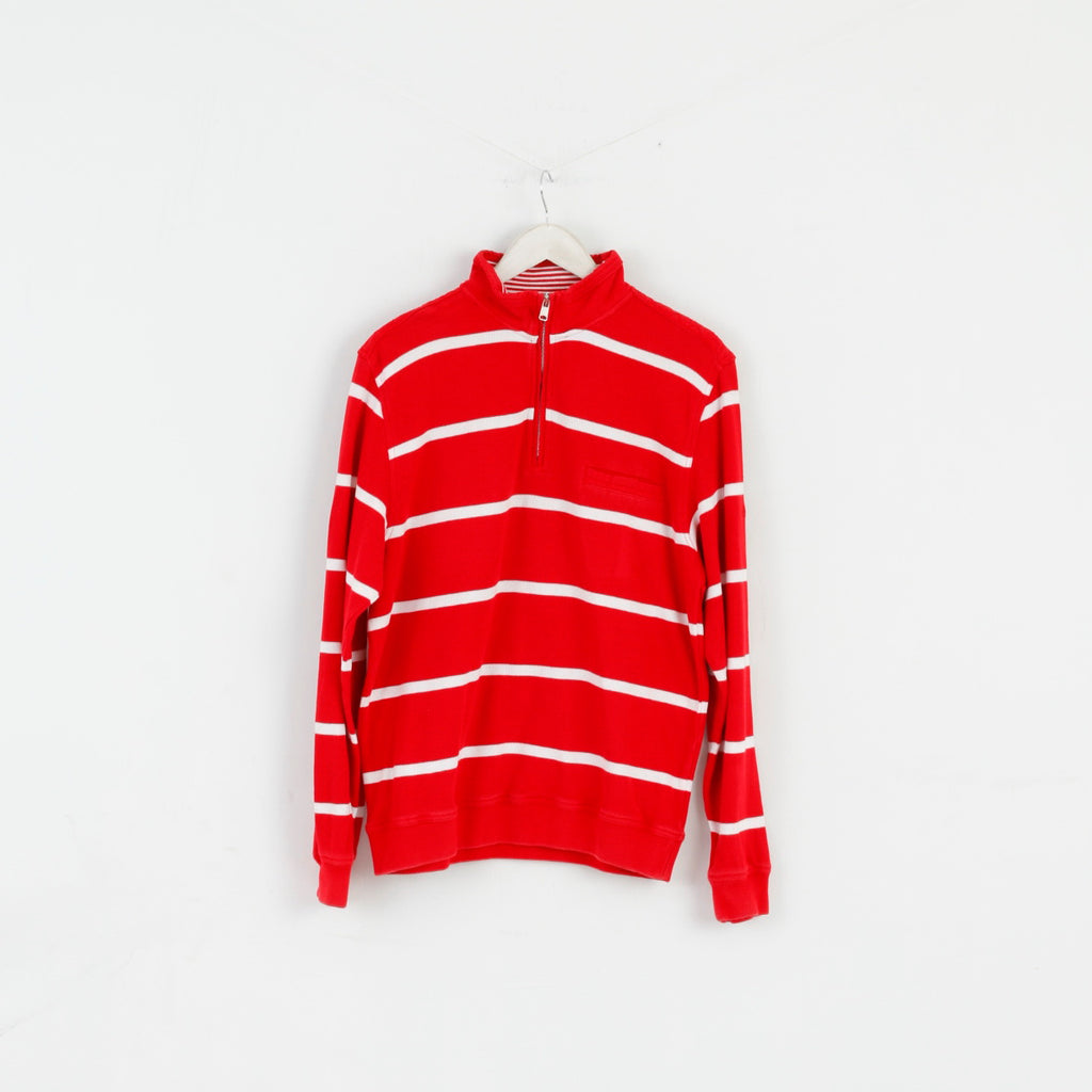 Pierre Cardin Men M Jumper Red Striped Cotton French Style Zip Neck Sweater