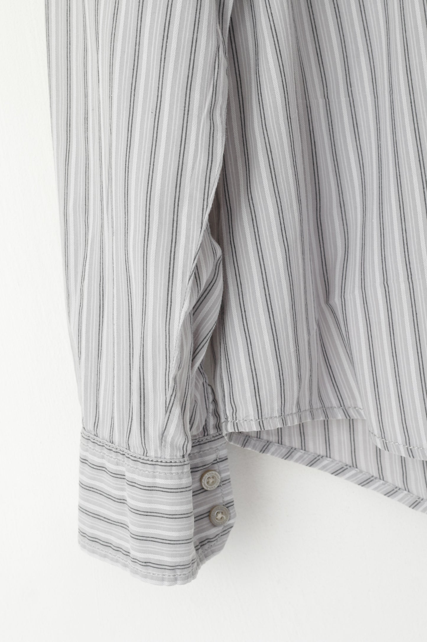 Calvin Klein Jeans Uomo M Camicia casual Top a maniche lunghe in cotone a righe grigie