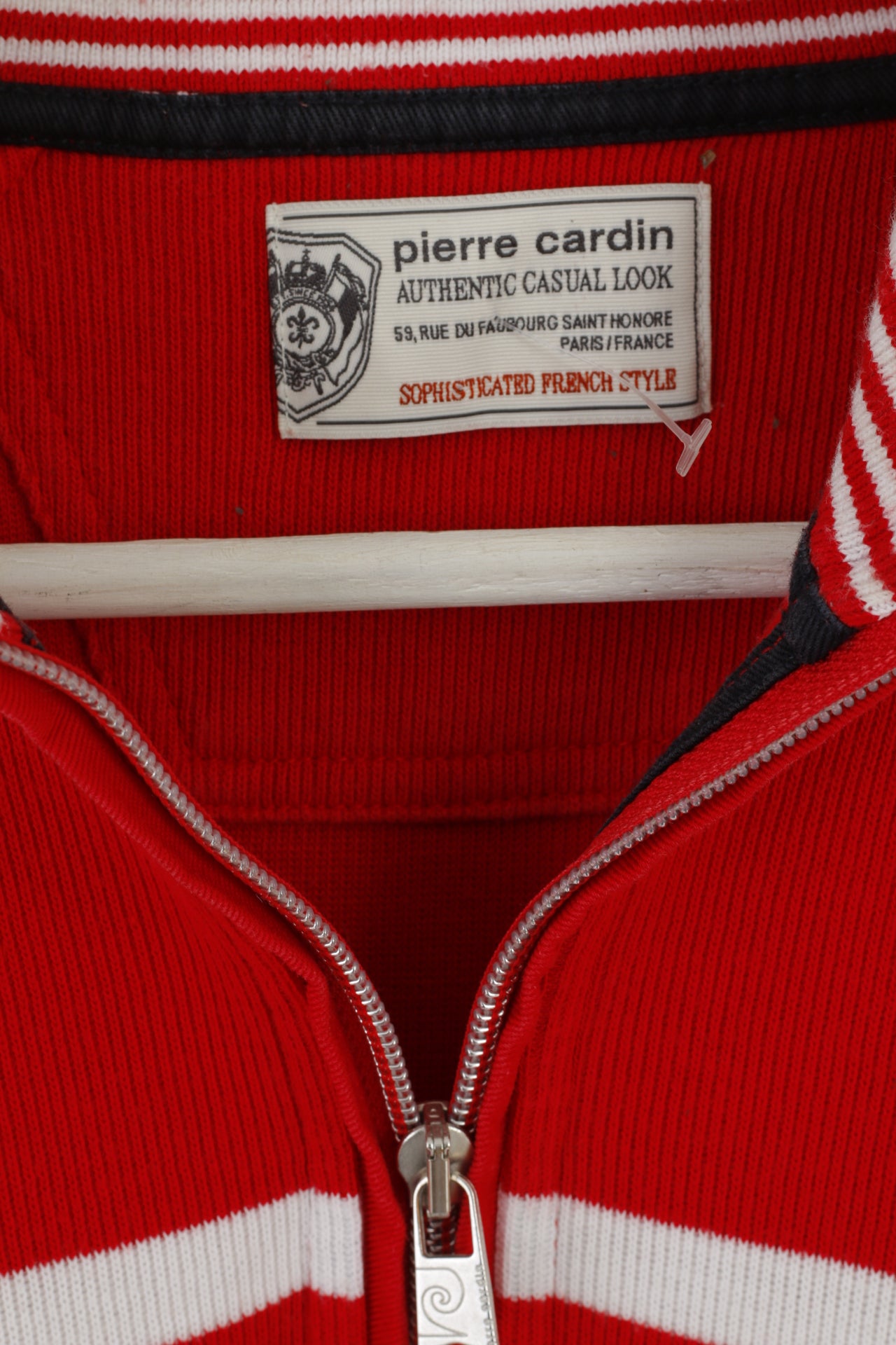 Pierre Cardin Men M Jumper Red Striped Cotton French Style Zip Neck Sweater