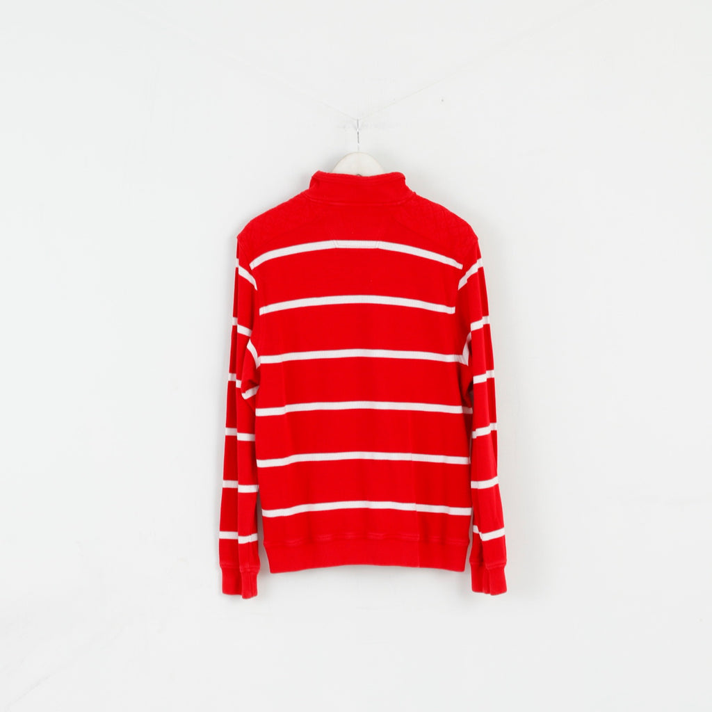 Pierre Cardin Men M Jumper Red Striped Cotton French Style Zip Neck Sweater