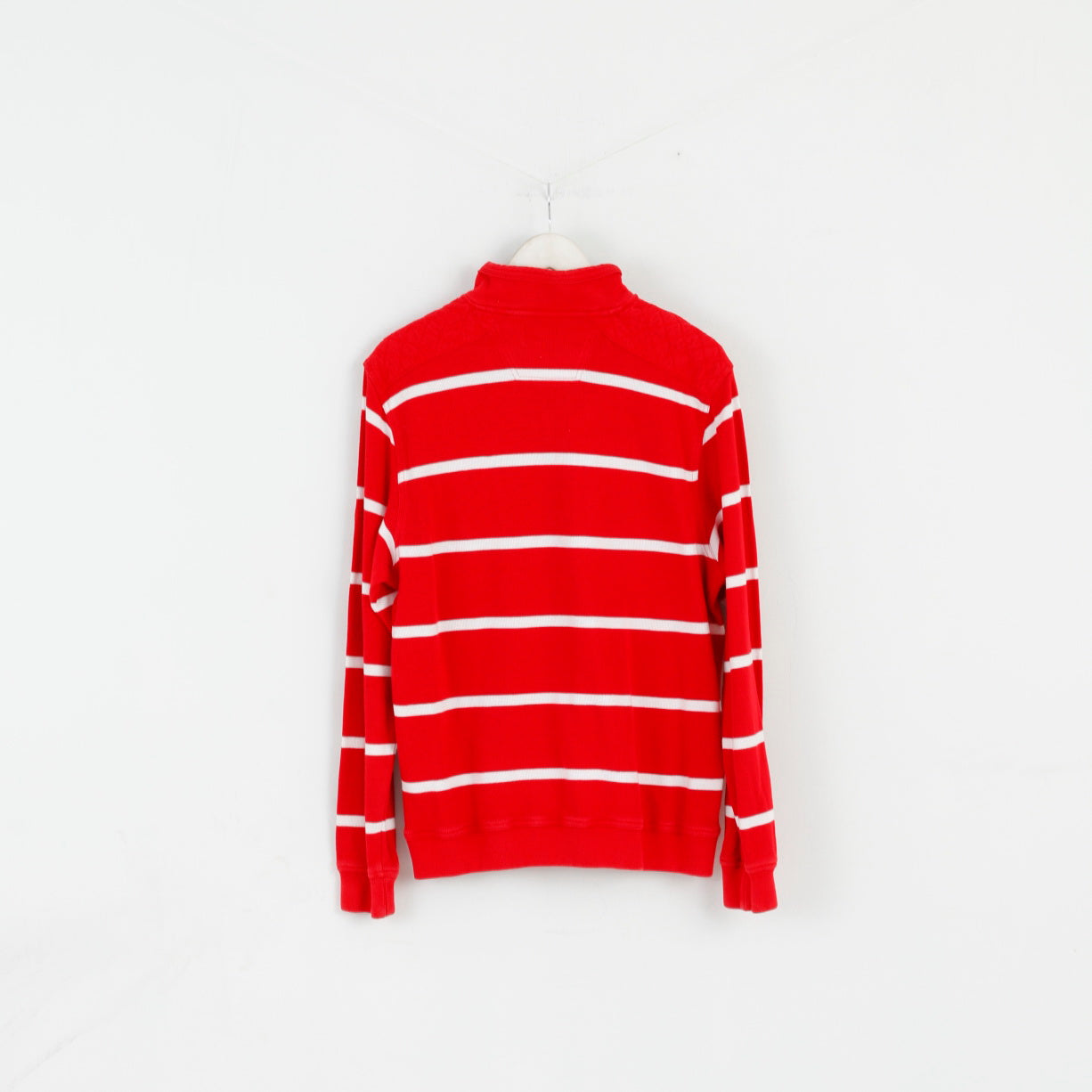 Pierre Cardin Hommes M Jumper Rouge Rayé Coton Français Style Zip Neck Sweater