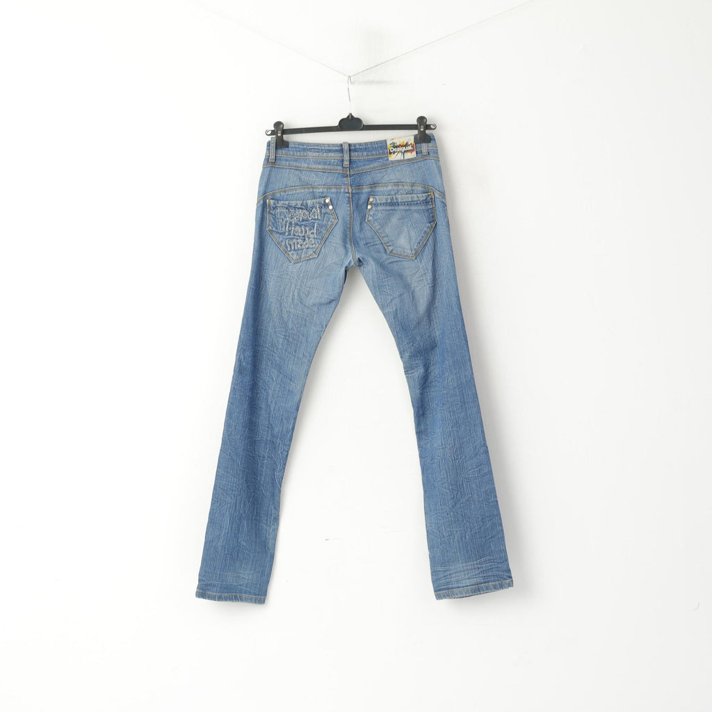 Desigual Women 40 Jeans Trousers Blue Cotton Denim Straight Fit Pants