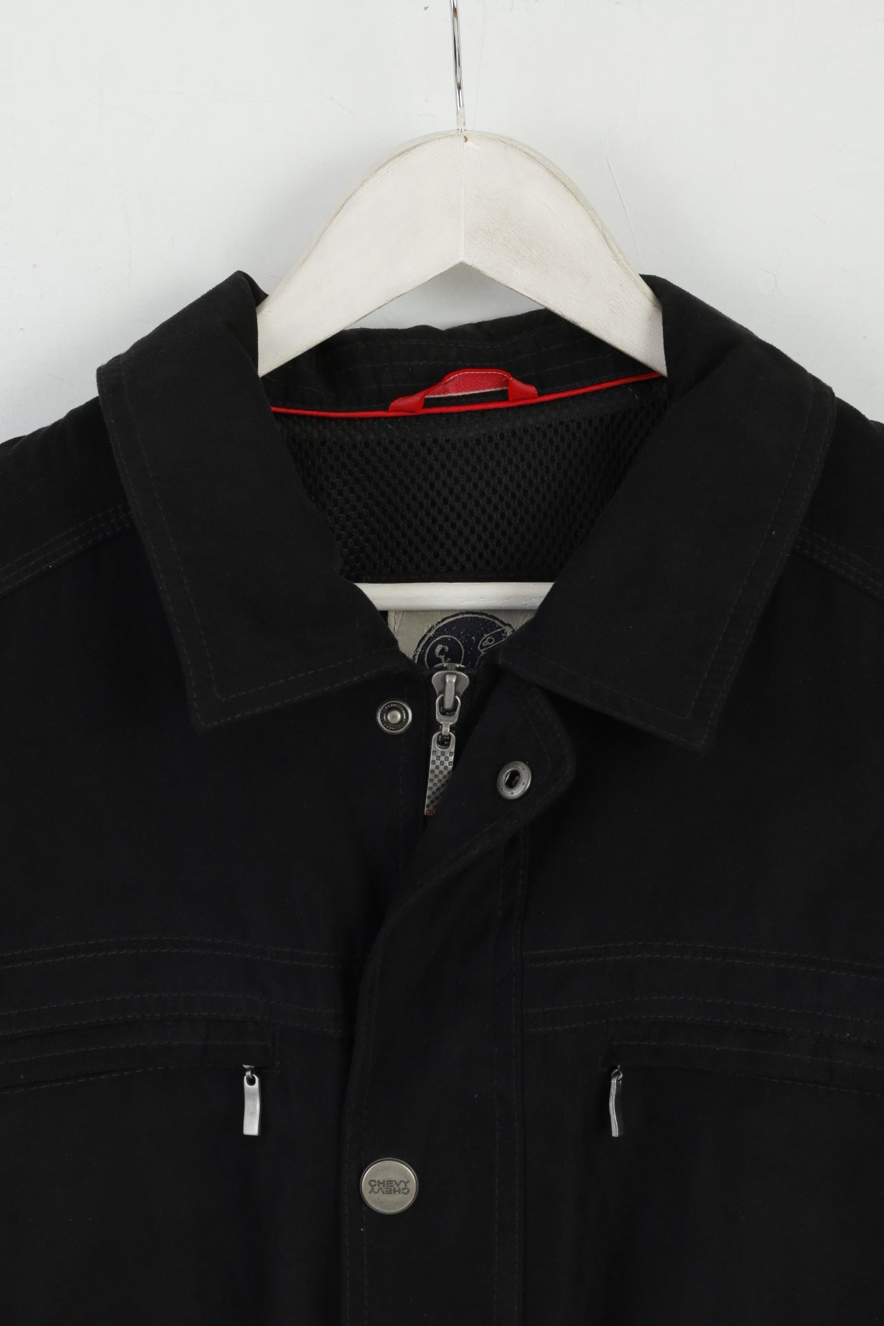 Chevy U.S.A Men 56 XL Jacket Black Techno Suede Detroit Racing Zip Up Top