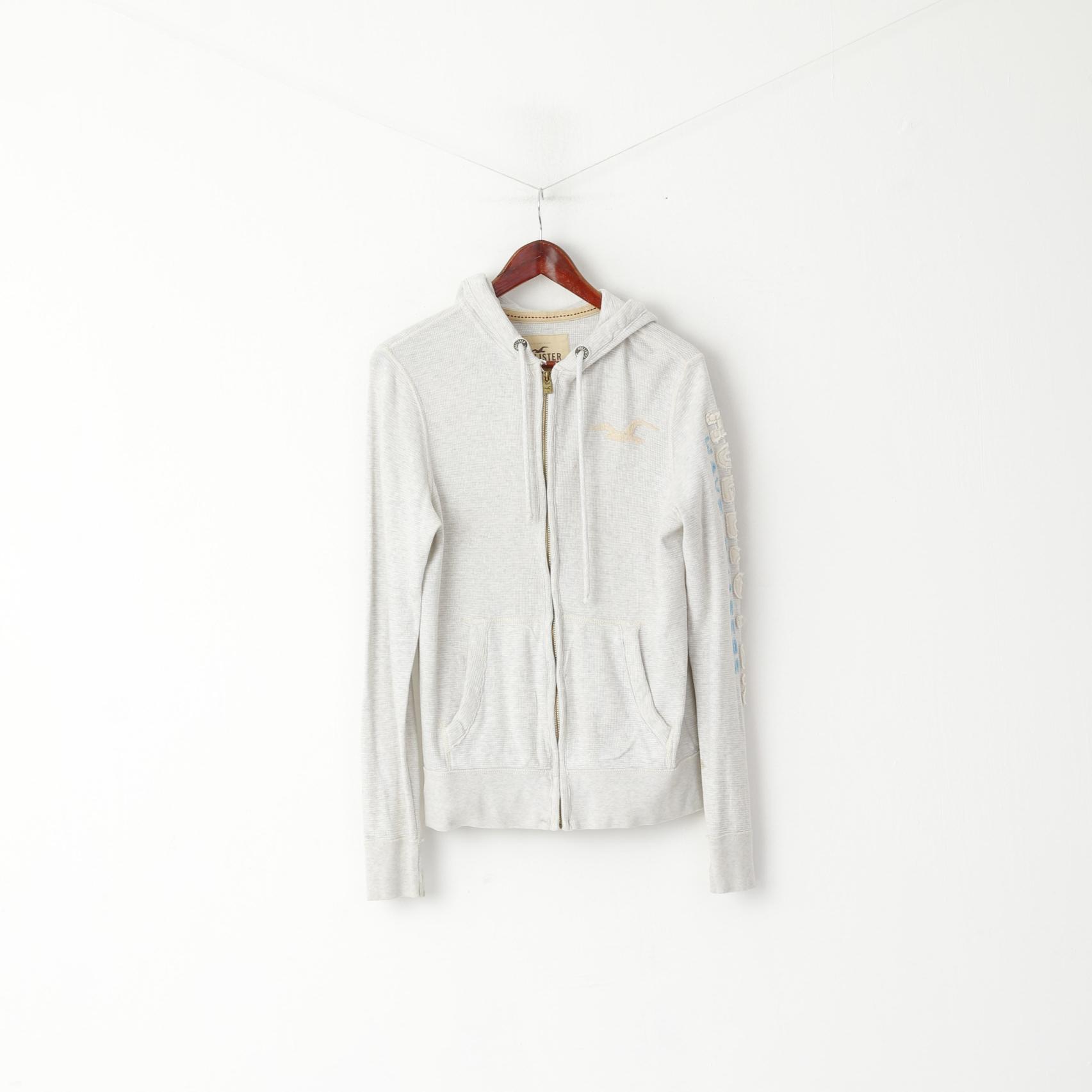 Felpa Hollister California da uomo, cappuccio in cotone grigio, cerniera intera, parte superiore ricamata