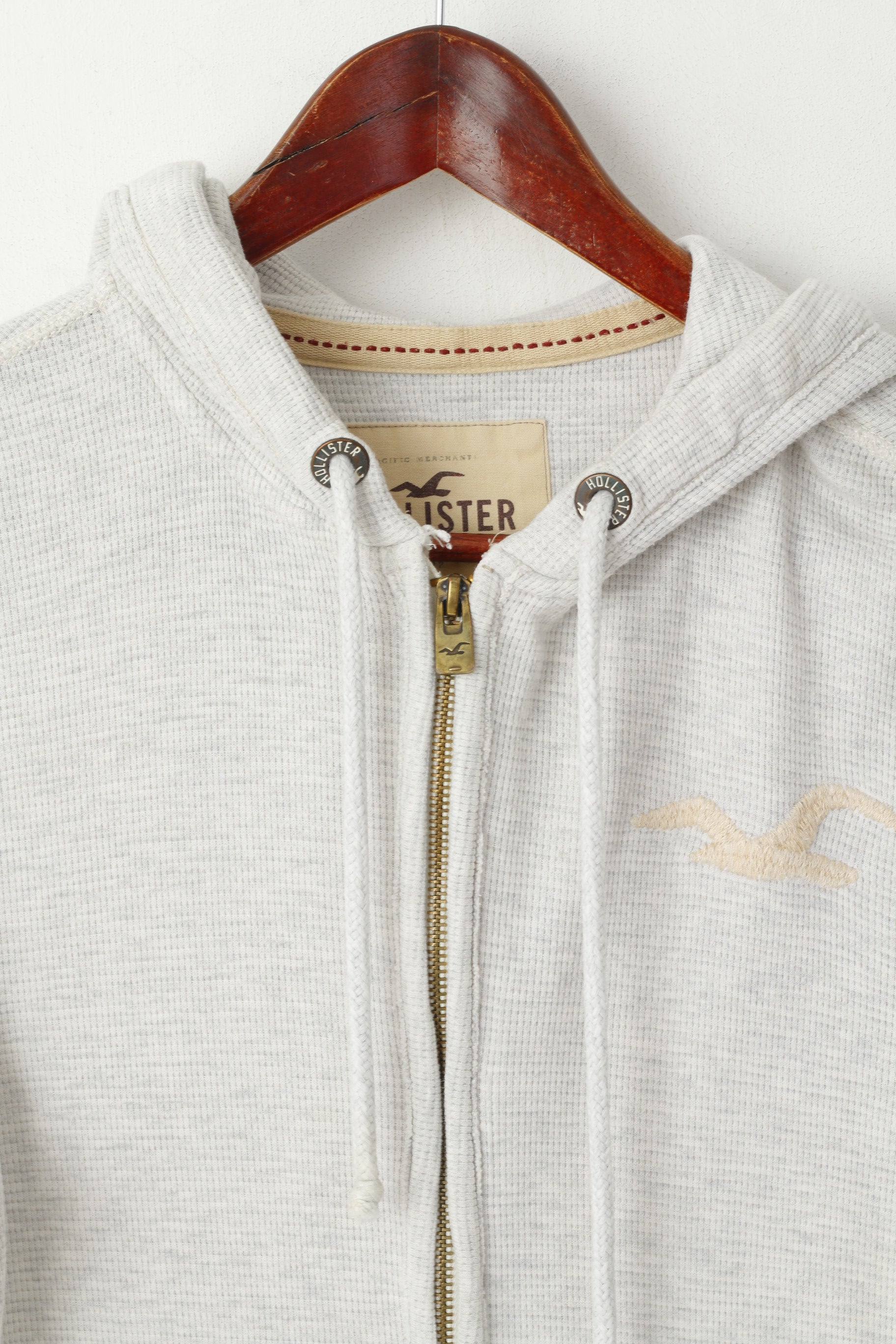 Felpa Hollister California da uomo, cappuccio in cotone grigio, cerniera intera, parte superiore ricamata