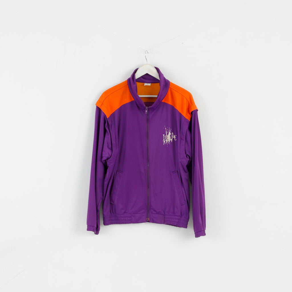 Belfe Men 50 40 M Sweatshirt Purple Vintage Zip Up Removable Sleeve Top