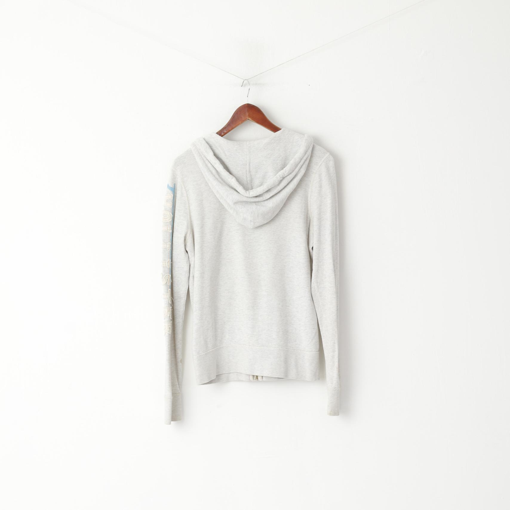 Hollister California Sweat-shirt à capuche en coton gris pour hommes, haut brodé avec fermeture éclair complète