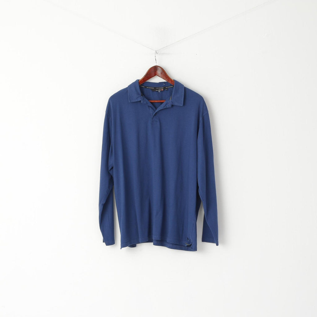 Colin Montgomerie Men XL Polo Shirt Navy Cotton Stretch Long Sleeve Golf Top