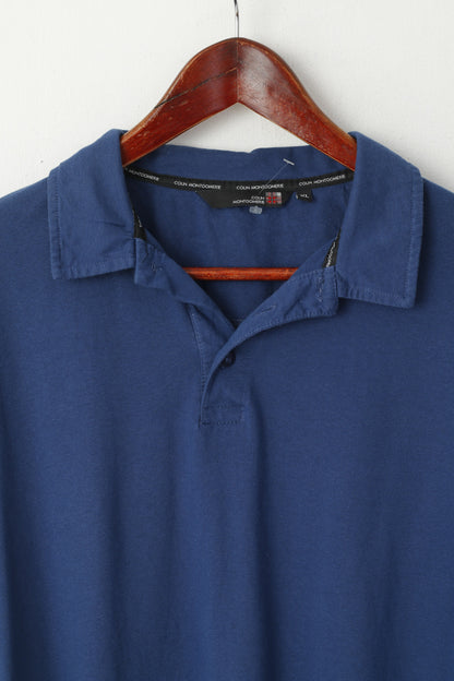 Polo da uomo XL Colin Montgomerie Top da golf a maniche lunghe in cotone elasticizzato blu scuro