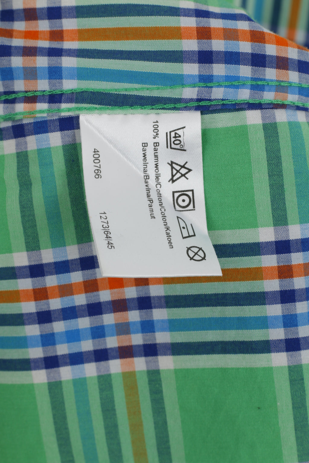 OLYMP Men L Casual Shirt Check Green Cotton Body Fit Level Five Long Sleeve Top