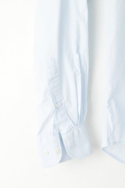 Hugo Boss Uomo 39 15,5 L Camicia casual Top in tinta unita a maniche lunghe in cotone blu
