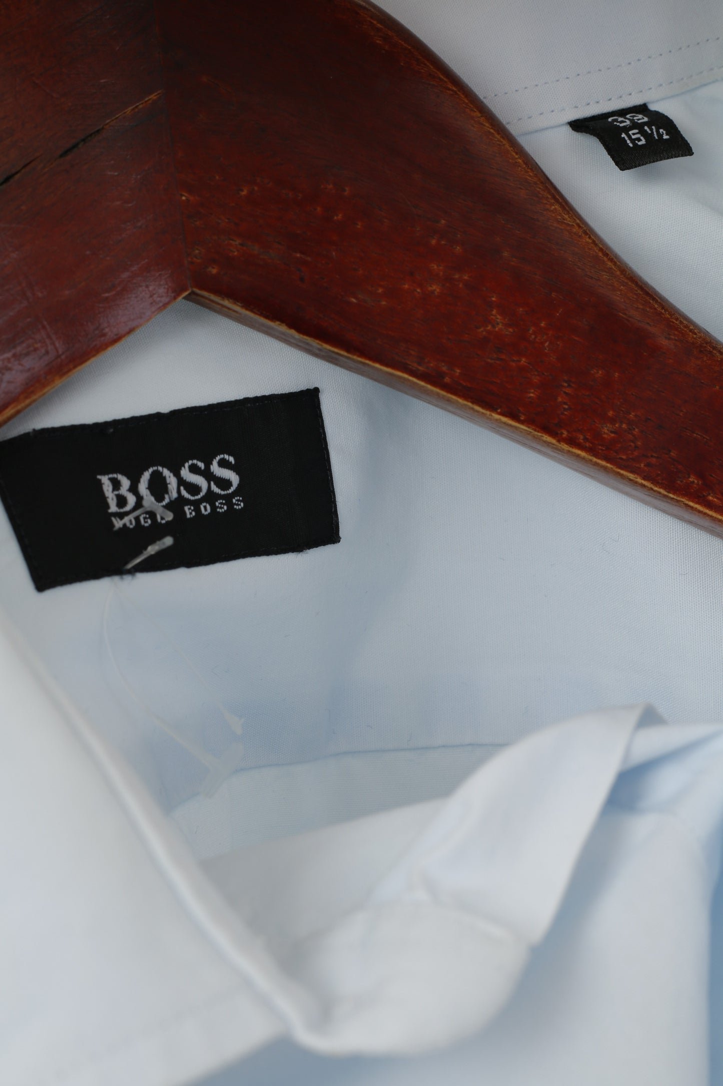 Hugo Boss Hommes 39 15,5 L Chemise décontractée Bleu Coton Haut uni à manches longues