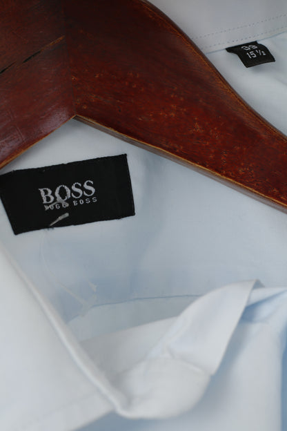 Hugo Boss Men 39 15.5 L Casual Shirt Blue Cotton Long Sleeve Plain Top