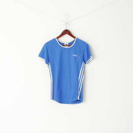 Maglietta Adidas da donna 10 38 S Top sportivo girocollo in cotone vintage blu