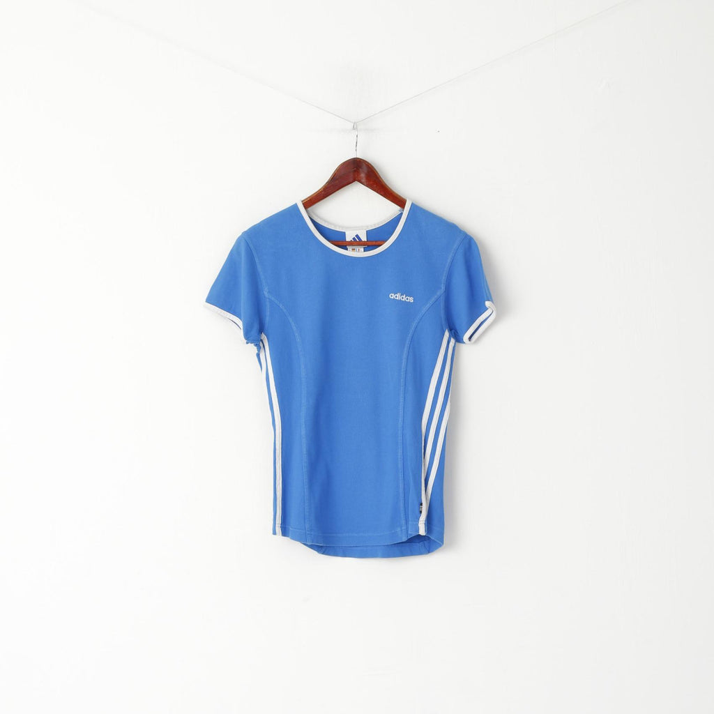 Adidas Women 10 38 S Shirt Blue Vintage Cotton Crew Neck Sport Top