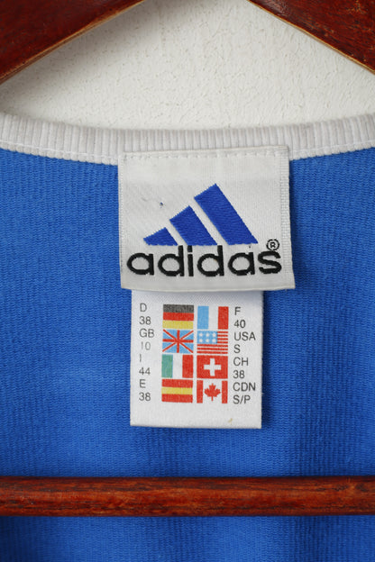 Adidas Femme 10 38 S Chemise Bleu Vintage Coton Ras du Cou Sport Haut