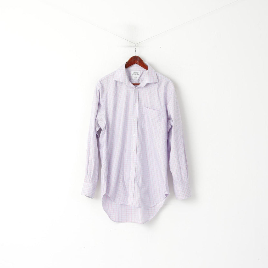 TM Lewin Hommes 16,5 34,5 XL Chemise décontractée Bleu Rose Carreaux Coupe Régulière Coton Haut à Manches Longues