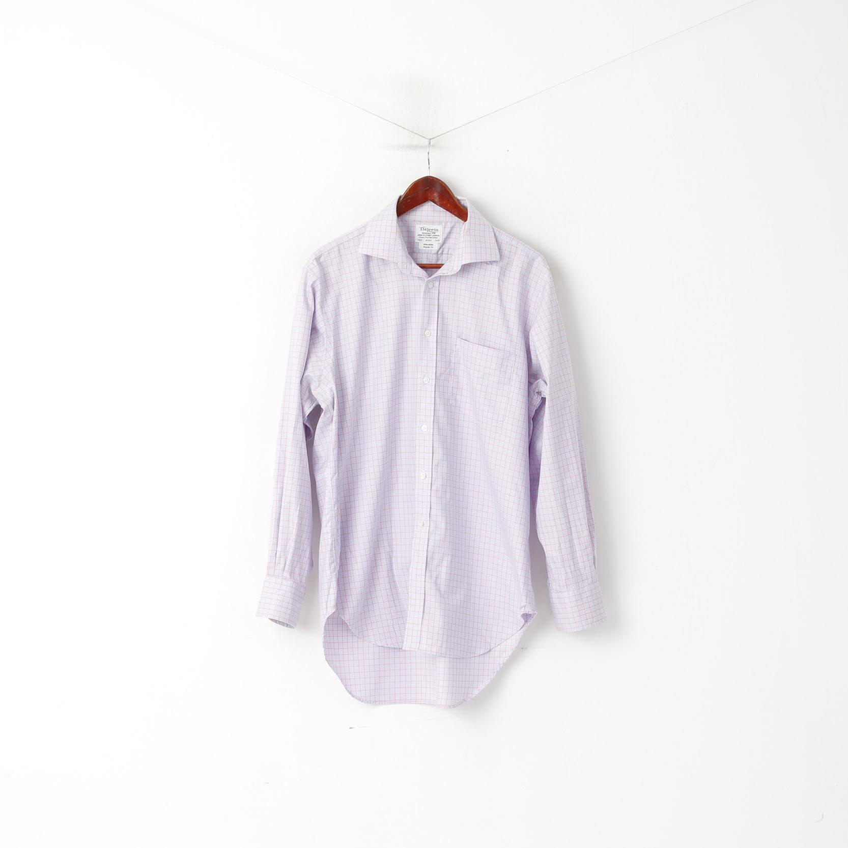 TM Lewin Hommes 16,5 34,5 XL Chemise décontractée Bleu Rose Carreaux Coupe Régulière Coton Haut à Manches Longues