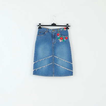 H&M Dubster Girls 158 13 Age Skirt Blue Jeans Cotton Folk Floral Denim