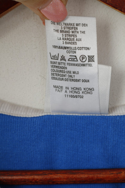 Adidas Women 10 38 S Shirt Blue Vintage Cotton Crew Neck Sport Top
