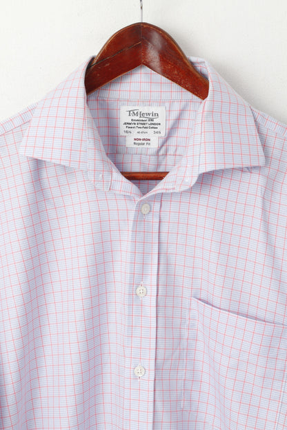 Camicia casual da uomo TM Lewin 16.5 34.5 XL Top a maniche lunghe in cotone con vestibilità regolare a quadri rosa blu