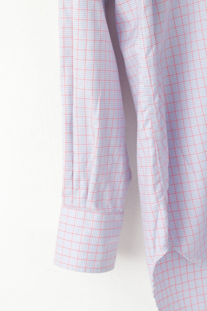 T.M. Lewin Men 16.5 34.5 XL Casual Shirt Blue Pink Check Regular Fit Cotton Long Sleeve Top
