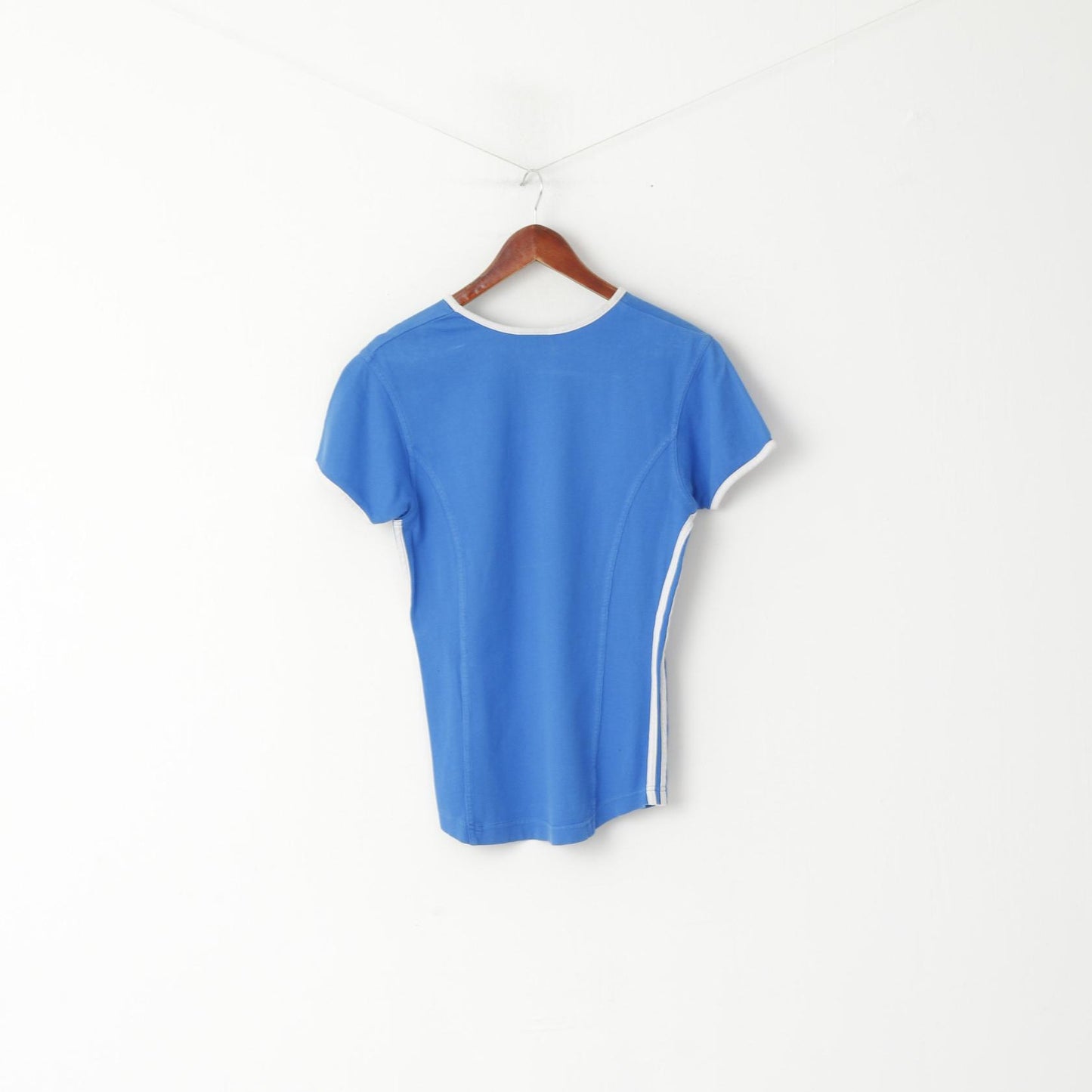Maglietta Adidas da donna 10 38 S Top sportivo girocollo in cotone vintage blu
