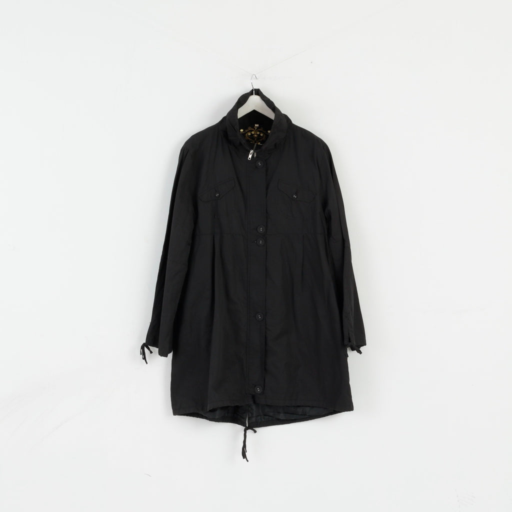 Femmes 16 42 Manteau Brillant Noir Coton Nylon Mélange Léger Fermeture Éclair Complète Evan