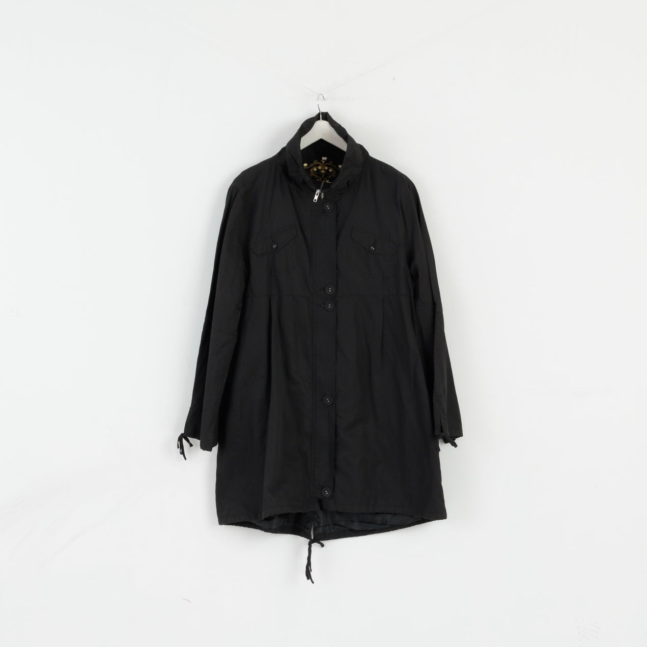 Femmes 16 42 Manteau Brillant Noir Coton Nylon Mélange Léger Fermeture Éclair Complète Evan
