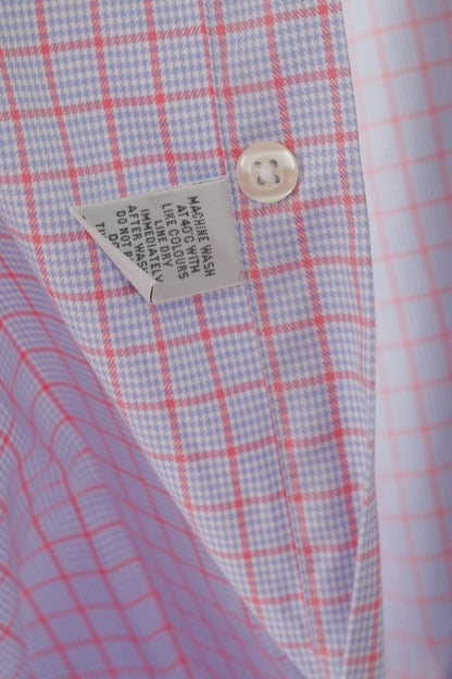 T.M. Lewin Men 16.5 34.5 XL Casual Shirt Blue Pink Check Regular Fit Cotton Long Sleeve Top
